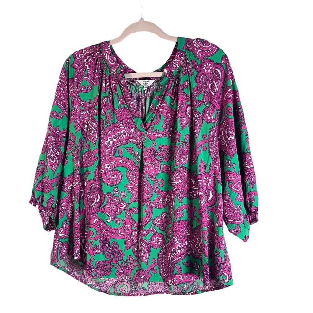 Crown & Ivy‎ Pink and Green Tunic Shirt Long Sleeve 1X